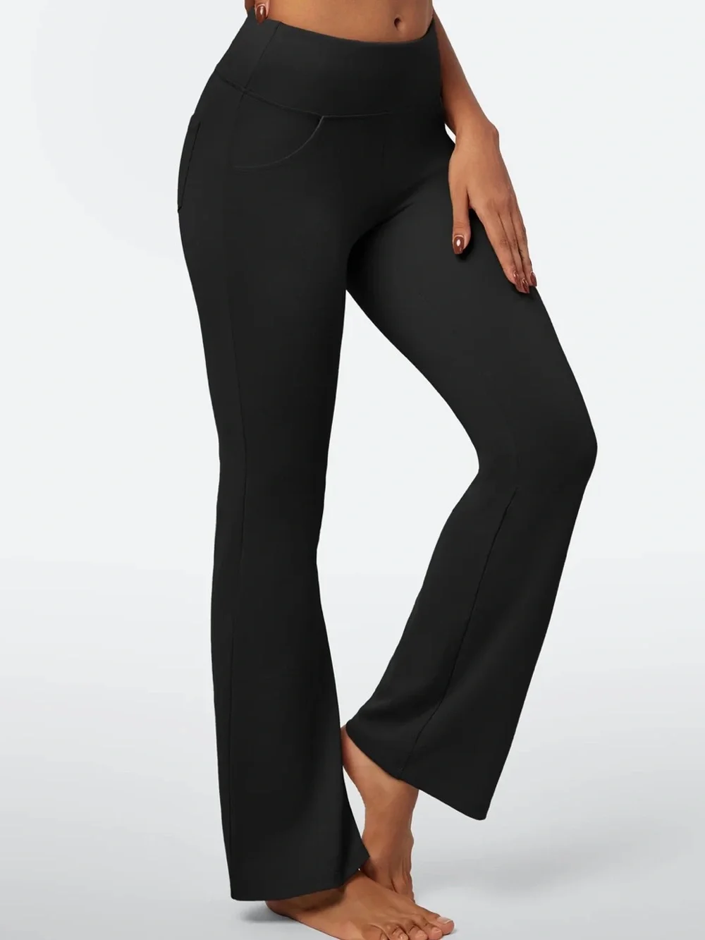 Boot-Cut Yoga Pants with Wide Waistband in Black - Picture 4 of 6